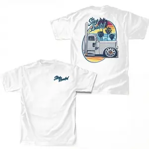 Stay Loaded Sunset Palm Tree Trucker Shirt White Summer Graphic Tee Cali Trucker Lowrider Shirt Cool Beach Rig Outfit Unisex Short Sleeve Tee 100% Cotton Classic Fit
