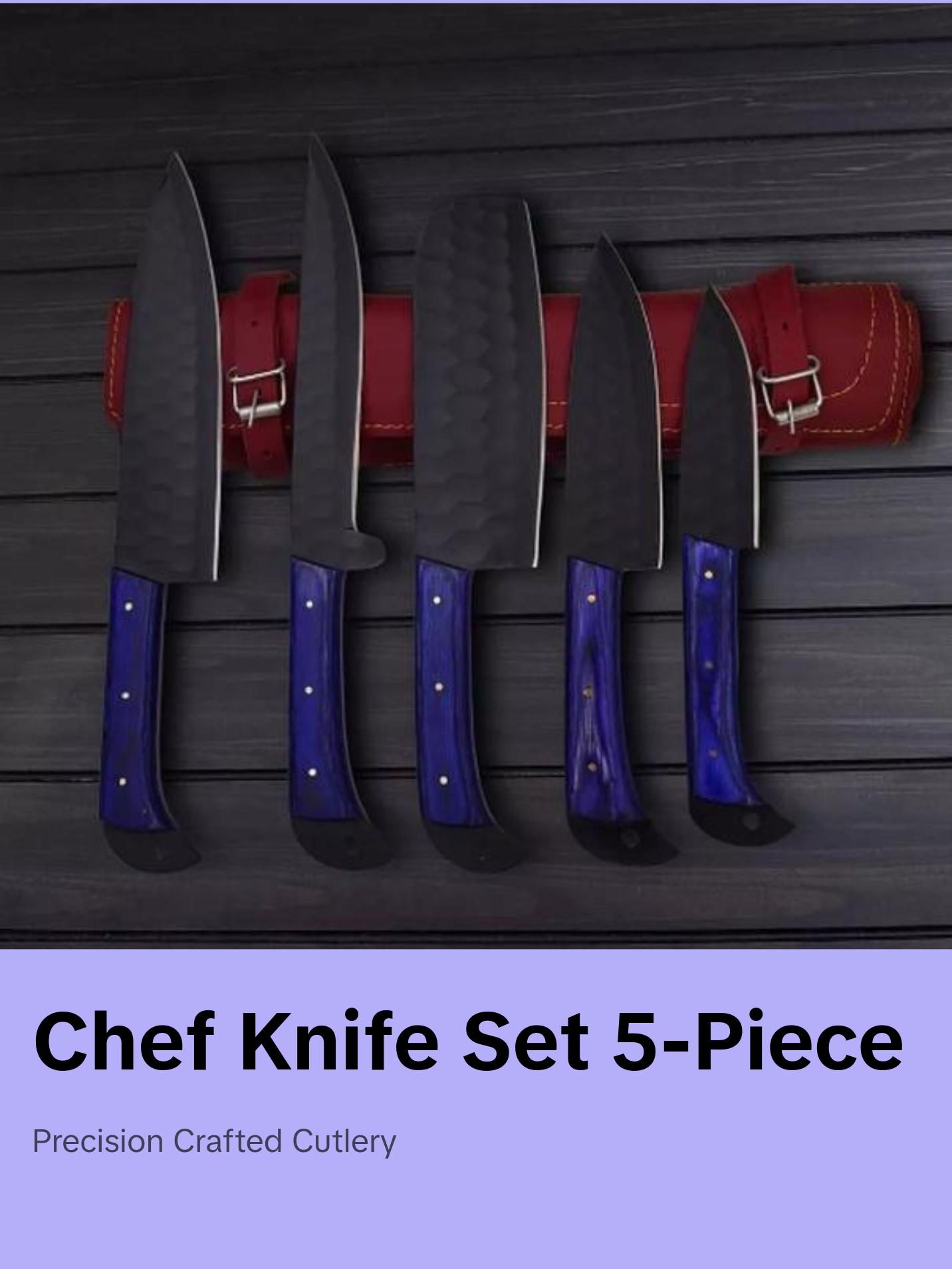 Handmade Chef knife Set, Kitchen Knives, Black Knives, Blue Knives, Meat Cleaver, Paring Knife, Bread Knife, Sharp Knife, Kitchen Knife Set, Carbon Steel. 2432