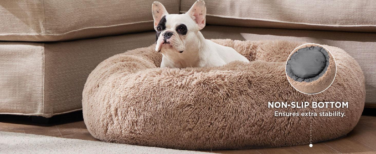 Bedsure Calming Donut Dog Bed for Dogs-Ultra Soft Plush Faux Fur Cozy Pet Bed with Non Slip Bottom & Machine Washable Cover Pad, Valentine’s Day Choice