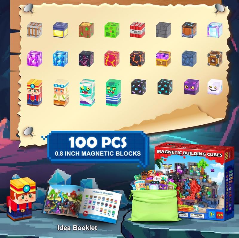 100PCS Magnetic Building Blocks STEM Sensory Games Toys Mine Magnet World Birthday Couple Christmas Gifts for Kids Creative Play