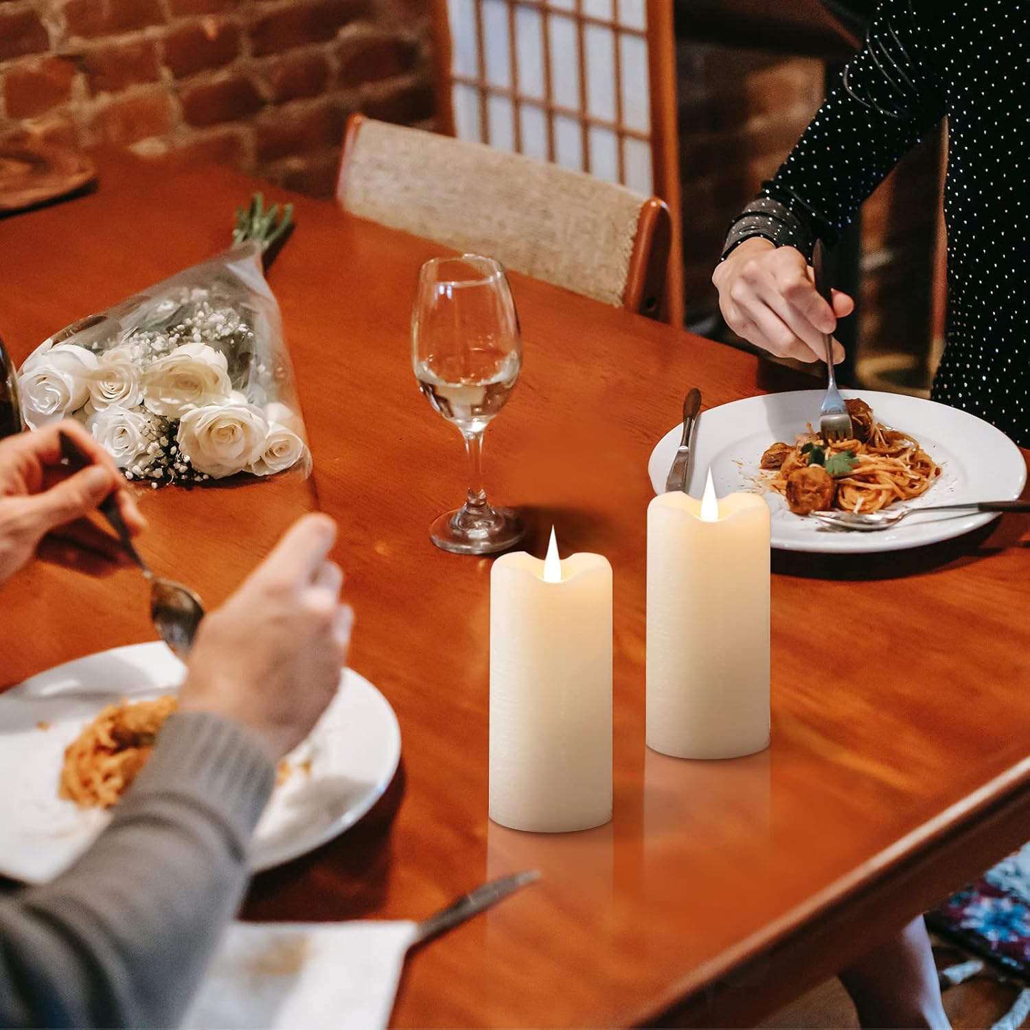 Flickering Flameless Candles with 3D Moving Flame, Last 1000+ Hours Battery Operated Candles with Timer, Ivory Real Wax Pillar Electric LED Candle for Wedding Christmas Party/3" x 5"