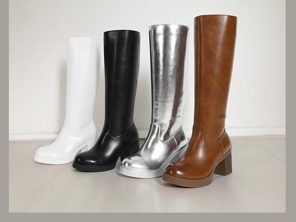 DREAM PAIRS Women's Knee High Boots Chunky Platform Heel Round Toe Boots for Women Side Zipper Stylish Comfortable Tall Boots