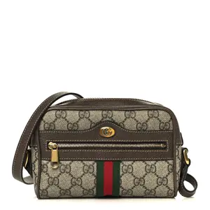 Pre-owned GUCCI GG Leather Shoulder Bags GG Supreme Monogram Web Mini Ophidia Shoulder Bag Brown