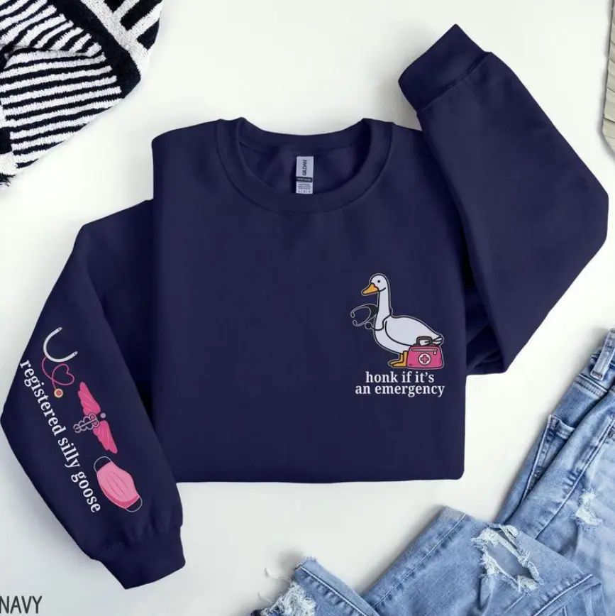 Honk If It’s An Emergency T-Shirt, Sweatshirt, Hoodie – Cute Funny Goose Nurse Sweatshirt, Medical Humor Pullover, Cozy Comfort Colors Gift For Nurses & Med Students