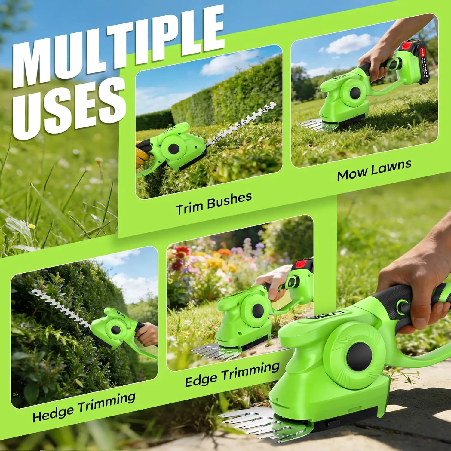 2-in-1 600W Brushless Cordless Hedge Trimmer Kit, 21V Battery-Operated Shrub Trimming Tool, Lightweight Garden Cutting Tool for Home Use