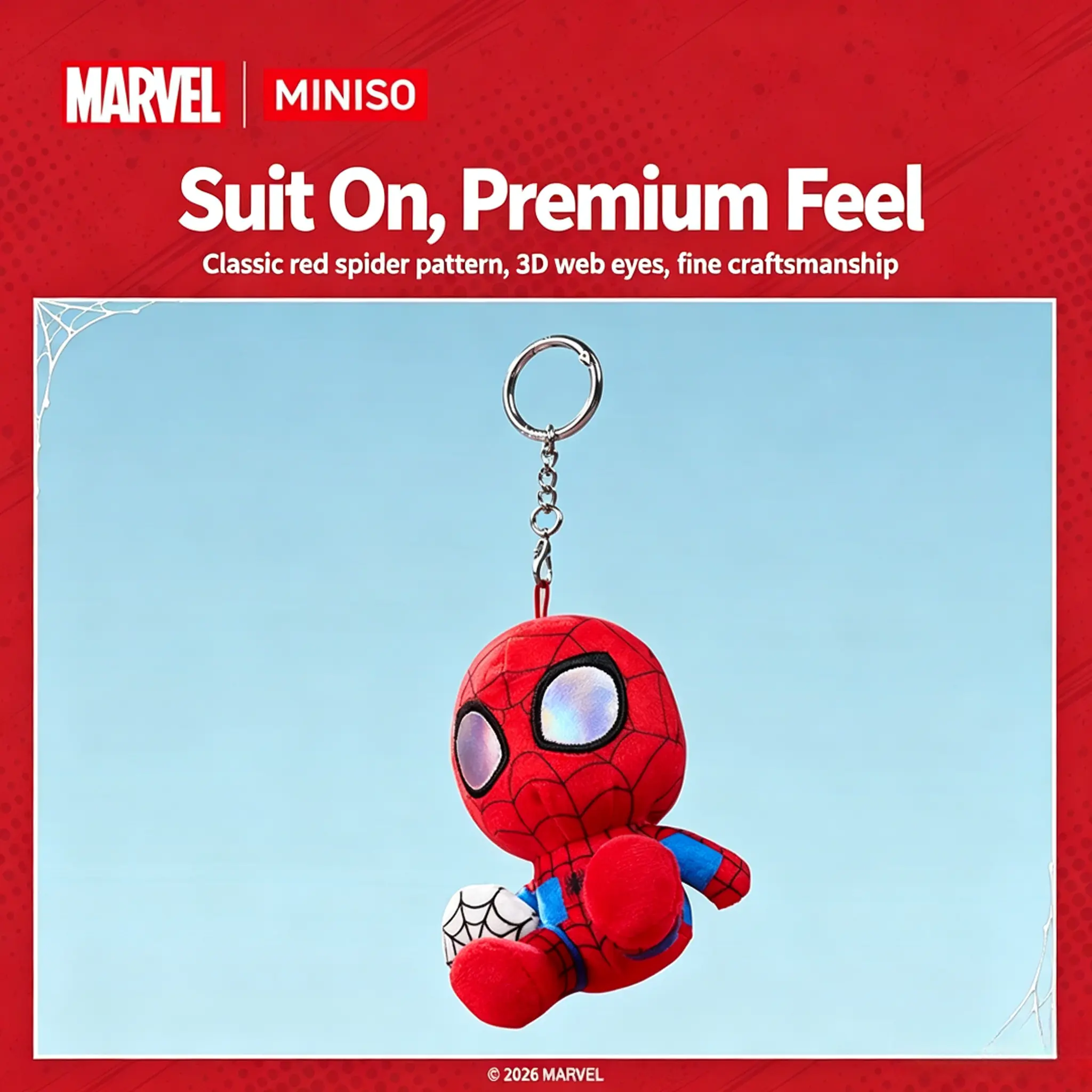 Marvel Spider-Man Series Web-Slinging Plush Charm, Cartoon Bag Pendant, Portable Key Ornament, Creative Gift for Marvel Fans, Back To School