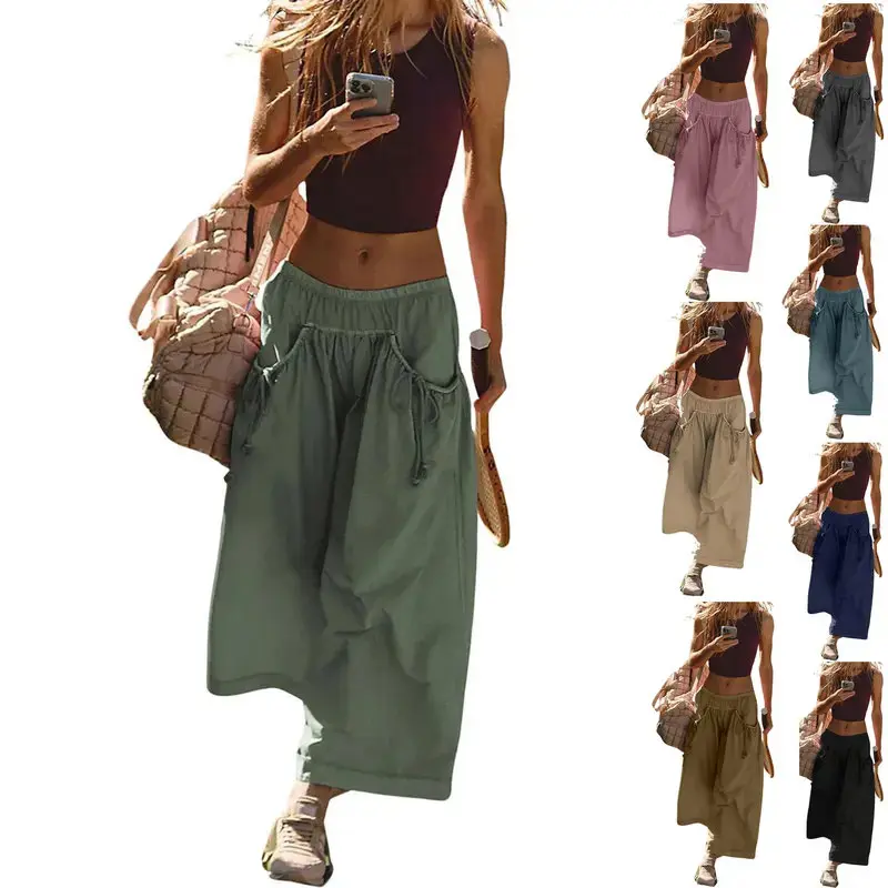 Mundoven Women's Loose Wide Leg Track Pants Drawstring Pockets Elastic Waist Capri Hiking Pants summerwins