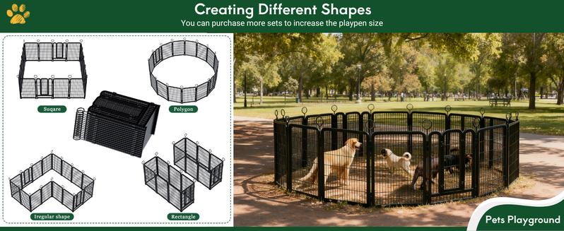 Grovebloom 40-inch 16-Panel Dog Playpen Heavy-Duty Metal Pet Fence for RV Camping Yard Garden Secure Exercise Space Large Polygon Enclosure Easy Assembly