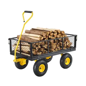 VEVOR 900 Lbs Heavy Duty Steel Garden Cart,  , Garden Wagon Cart on Wheels, Outdoor Metal Yard Utility Wagon Carts with 10" Tires and Mesh Removable Sides(Convert to Flatbed) and 180°Rotating Handle