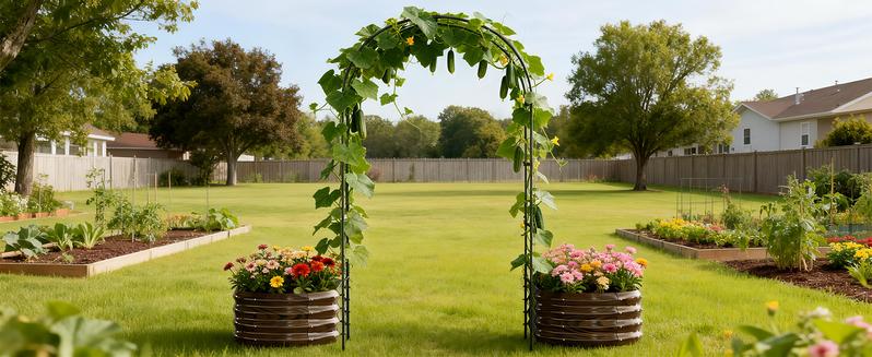Lilypelle Galvanized Raised Garden Bed Set – 2-in-1 or 3-in-1 Planter Boxes with 71" or 87" Trellis for Climbing Plants, Outdoor Gardening Raised Beds with Climbing Net for Fruits, Vegetables, Flower