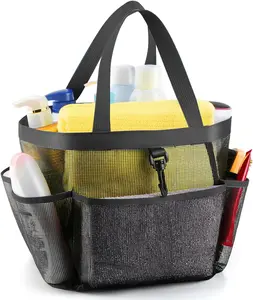 Mesh Shower Caddy Portable for College Dorm Room Essentials with 8 Pockets, Shower Bag for Beach, Swimming, Gym, Travel, Bathroom(Black) LOYEE