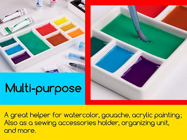 MEEDEN 9-Well News Ceramic Rectangle Artist Paint Palette for Watercolor Gouache Acrylic Oil Painting, 6-4/5 by 3-1/3-Inch