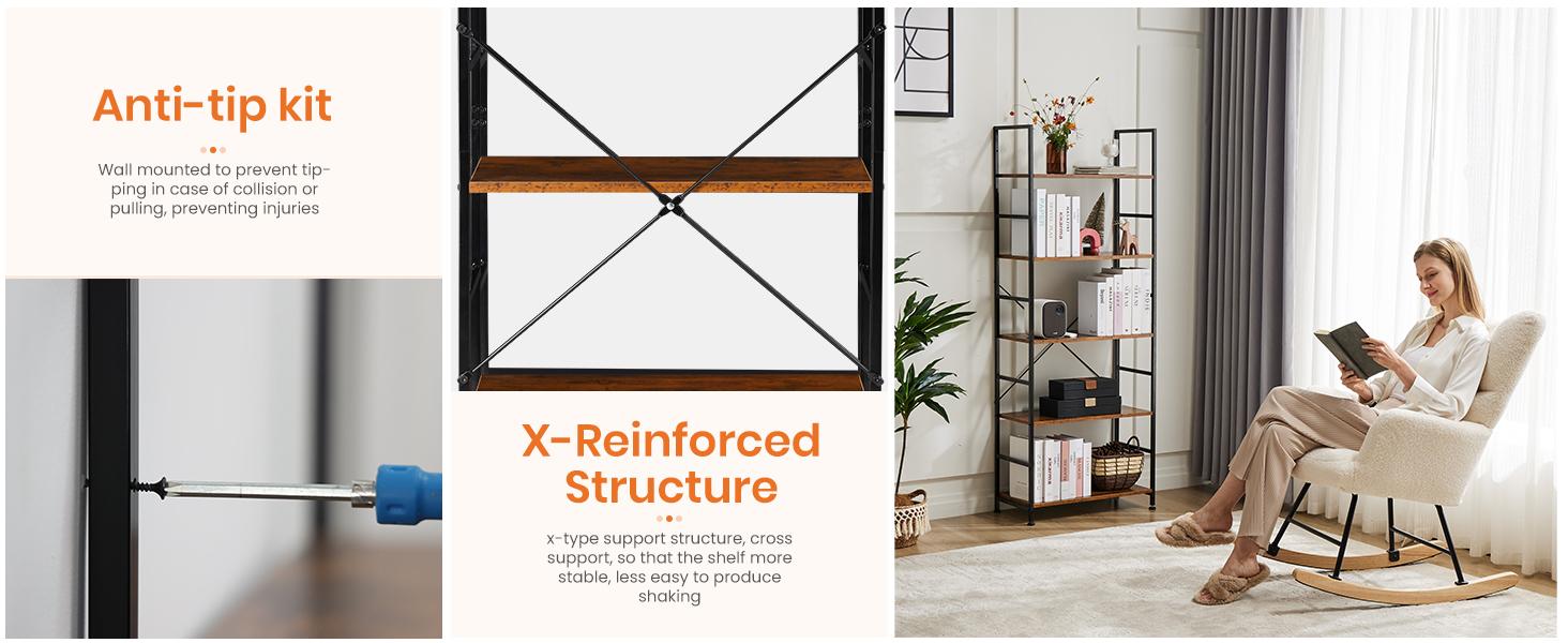 【Deal】Sweet Furniture 5 Tier Bookshelf: Modern Industrial Corner Storage Organizer for Bedroom, Home Office-Tall Bookcase for Books, Garage Kit, CDs, Movies