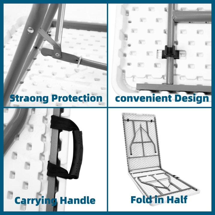 6ft Plastic Folding Table Heavy Duty Stainless Steel Legs Built-in Handles for Outdoor Camping Parties Weddings Picnics Christmas Gift