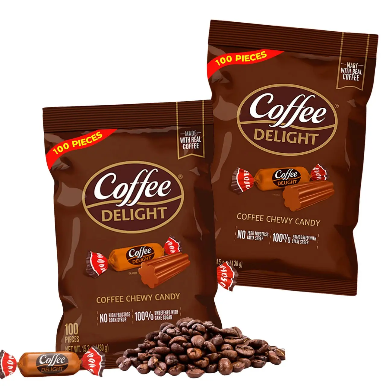Coffee Delight Coffee Chewy Candy with Real Colombian Coffee, Gluten Free, 2 Bags, 200 Individually