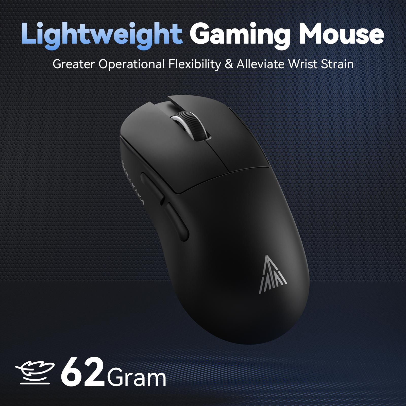 SOLAKAKA SM822 Wireless Gaming Mouse with RGB Charging Dock Tri-Mode Wireless PAW3311 Optical Sensor 24000DPI 62g Lightweight 5 Programmable Buttons for PC Laptop