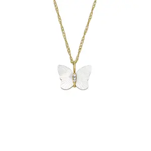 Fossil Women's Sutton Radiant Wings White Mother-of-Pearl Butterfly Chain Necklace
