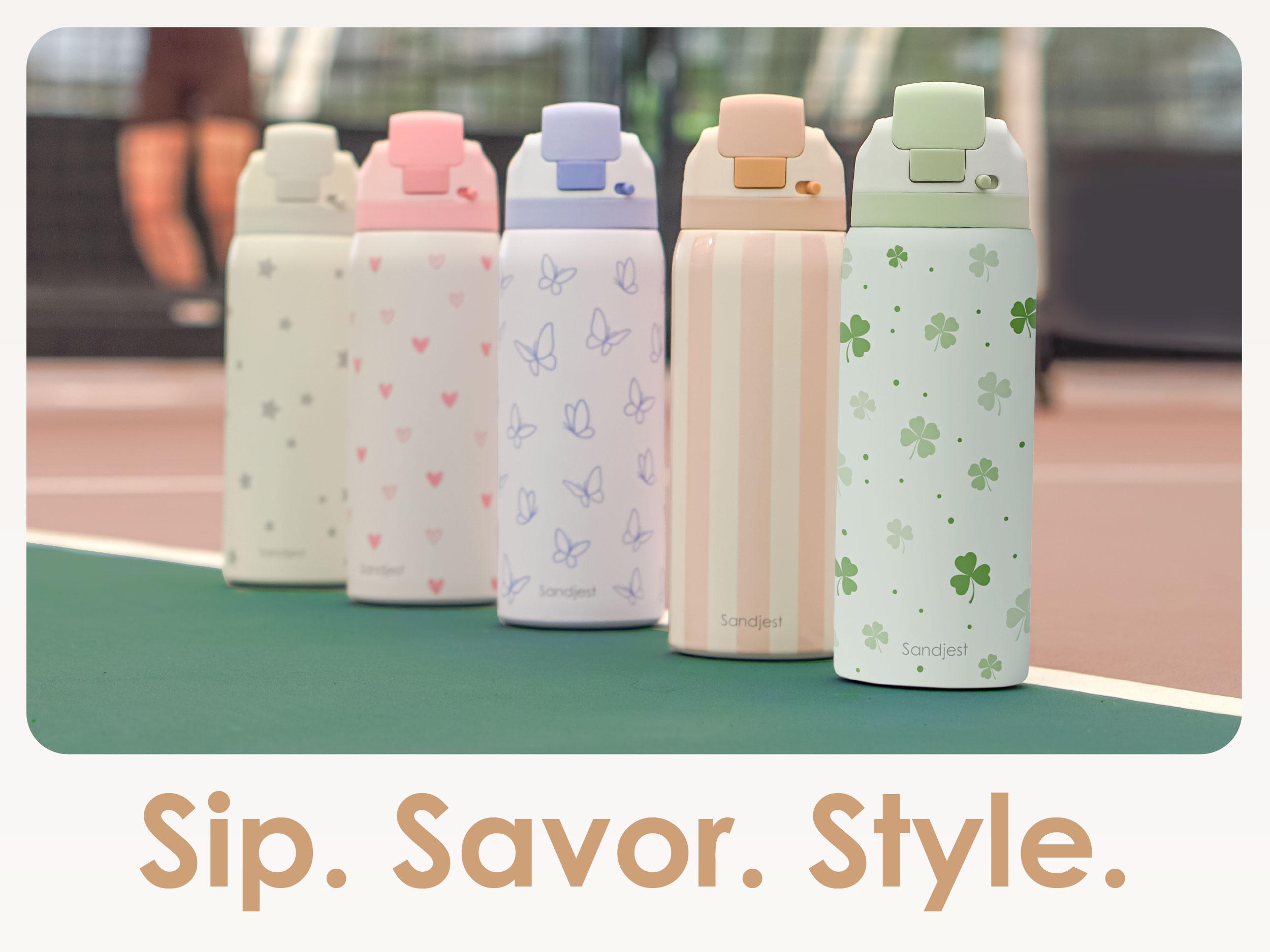 SANDJEST 32oz Water Bottle with Straw Push Button Lid, Stainless Steel Portable LeakProof Drinkware Flask, Spring Gift for Travel Outdoor Mother's Day