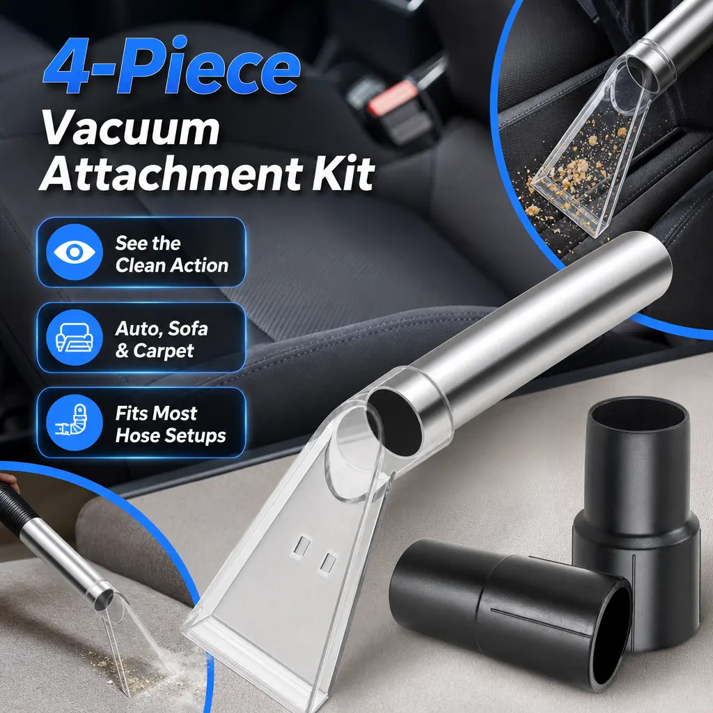 Multi-Use Vacuum Attachment Kit, 4-Piece Plastic Tools with 2 Hose Sleeves & Viewing Head, Car Cleaning Supplies for Automotive Detailing, Automotive Detailing Product, Car Cleaner Interior, 4 Tools For Cars