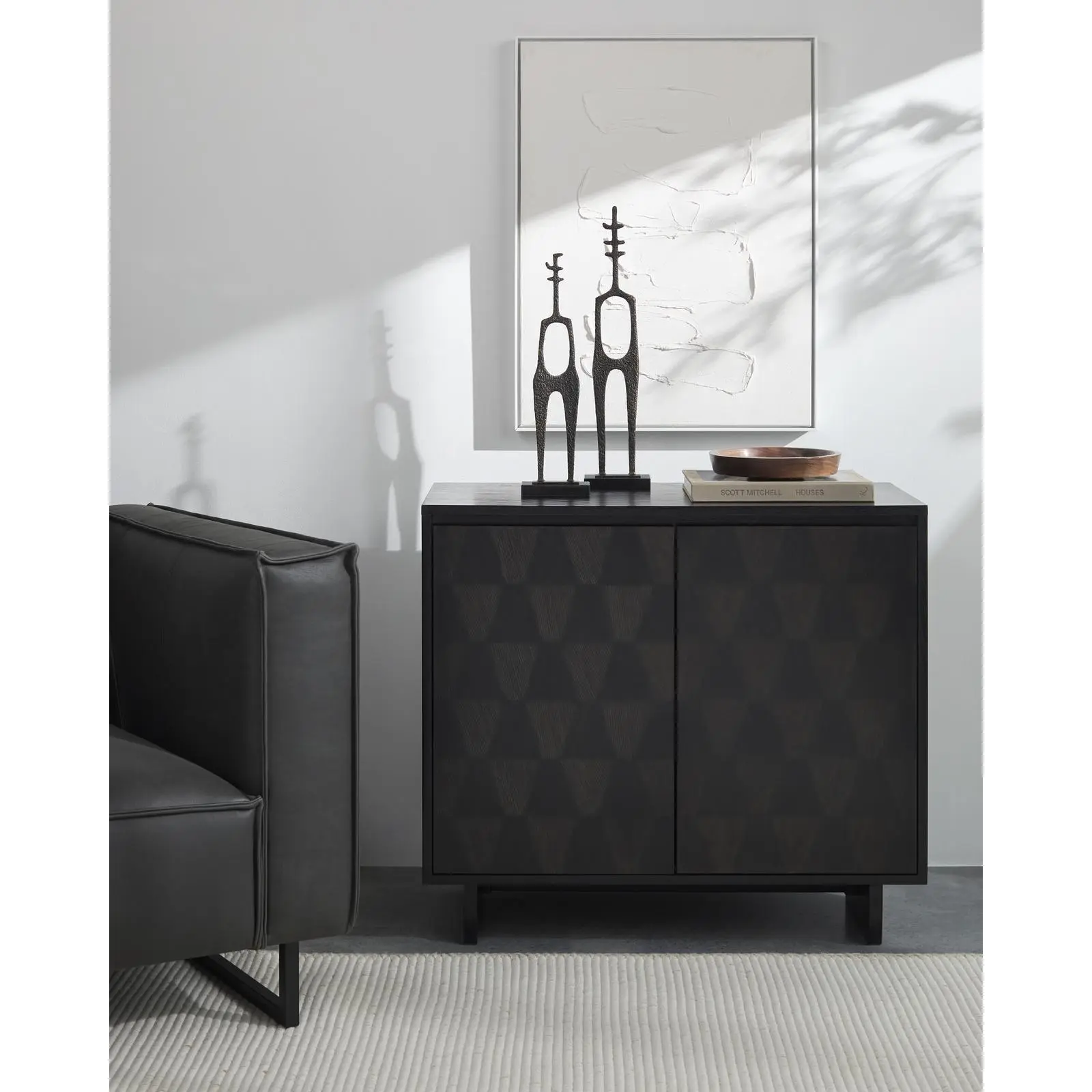 Livabliss x Becki Owens Modern Wood Indoor Cupboard Cabinet - Vietnam-Made, Neutral Oak Veneer, Push-Click Doors, Classic Storage for Contemporary Living Spaces