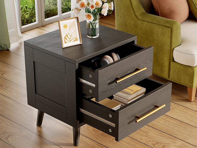 Gizoon Nightstand, Bedside Table with Metal Handles, Modern Wood Night Stand 2 Drawer Dresser for Bedroom, Black Furniture