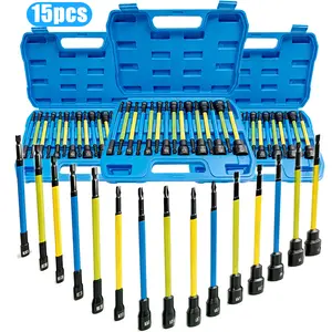 15 PCS Magnetic Nut Driver Set, Long Nut Drivers 6 INCH, Metric Nut Drivers for Impact Drill, Socket Set,Cr-V Steel Impact to Hex Converter with Storage Box father's day gift