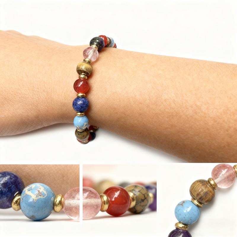 The Empath's Shield Crystal Healing & Protection Bracelet – Natural Semi-Precious Stone Dragon Vein Agate Carnelian Tiger’s Eye Lapis Lazuli Rose Quartz & Amethyst 8mm Beads | Chakra Balancing Jewelry | Unisex Colorful Gift for Friends, Family & Couples