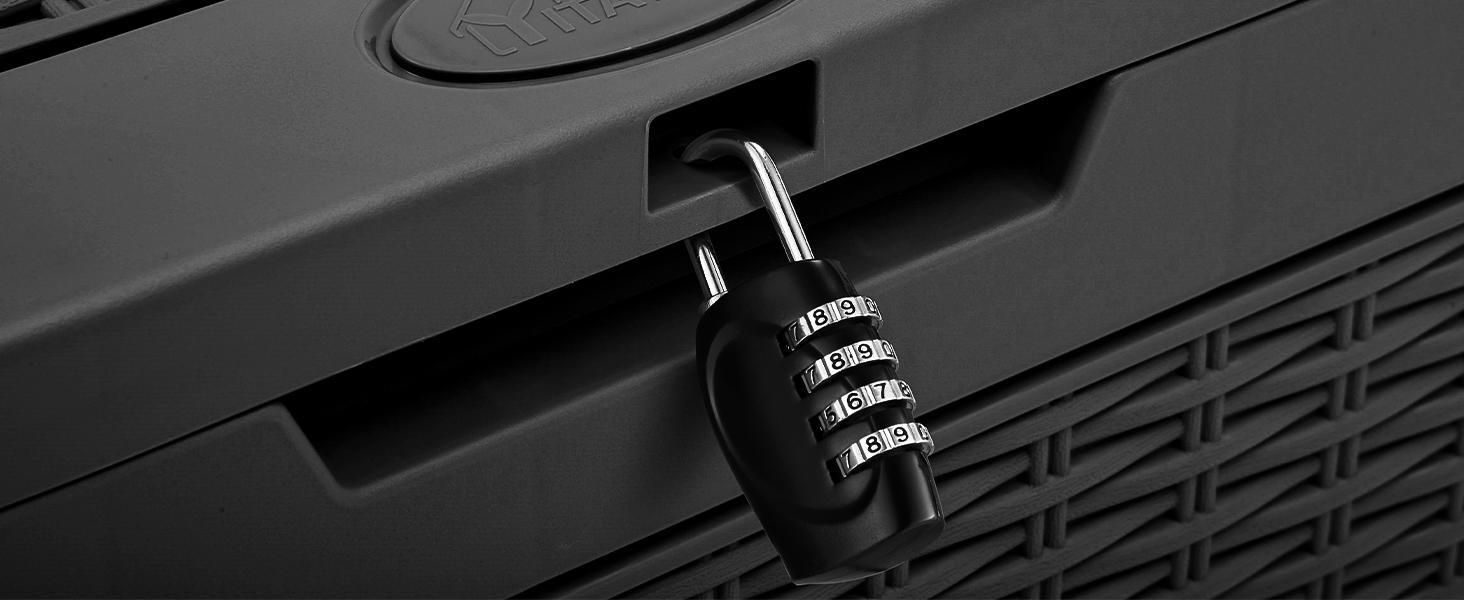 Yitahome 32 Gallon Rattan Deck Box, Indoor Outdoor Storage Box for Patio Furniture, Pool Accessories, Cushions, Garden Tools, Sports Equipment, Waterproof Resin with Lockable Lid & Side Handles, Black