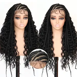 U&A Hair 13X6 HD Lace Frontal Half Braided Curly Wigs Synthetic Half-Cornrows Half-Curly Wig with Baby Hair Pre Styled Braid Wigs
