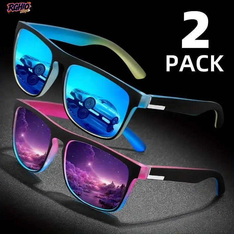2-Pack Women’s Square Polarized Sunglasses, Gradient Anti-Glare Lens Trendy Eyewear, Sun Protection Fashion Accessory For Driving, Fishing & Daily Outdoor Street Styling