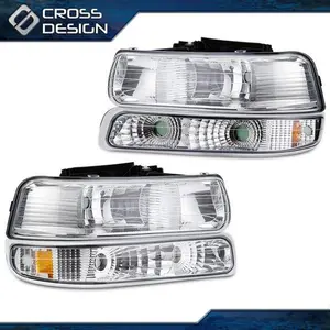 CROSSDESIGN Chrome Amber Corner Headlight w/Signal Bumper Lamp Fit For 99-02 Chevy Silverado