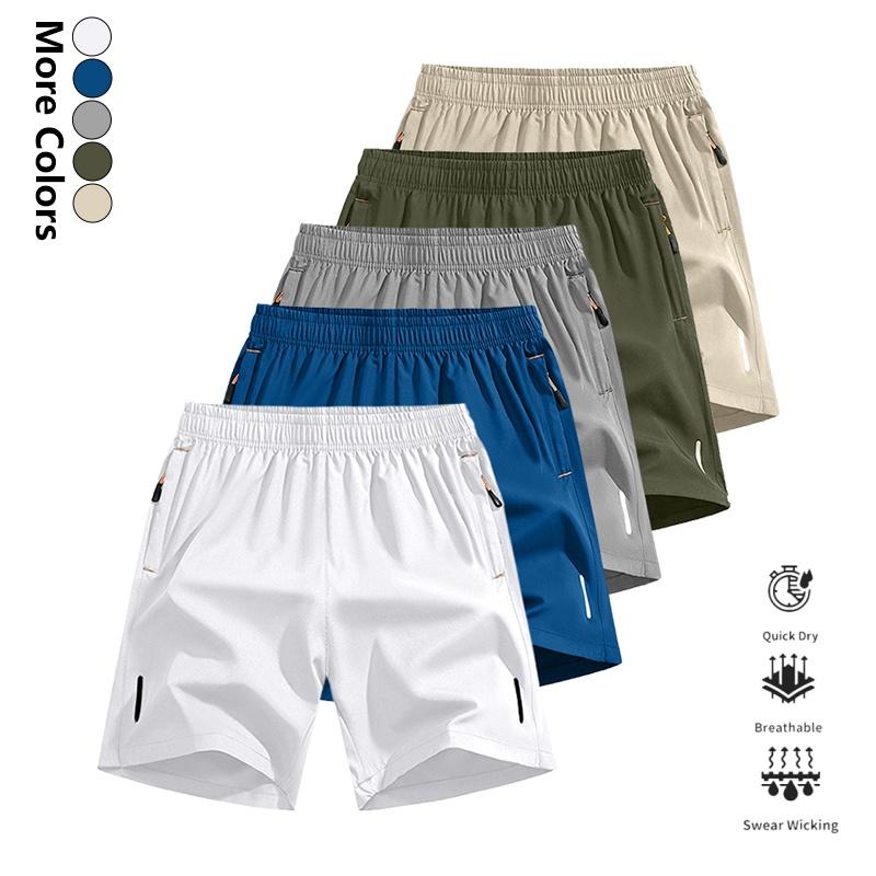 Men’s quick-dry outdoor sports shorts, 5-pack, featuring zippered pockets and a drawstring design, with reflective stripes; suitable for climbing, tennis, running, and other outdoor activities; performance running shorts; tennis sportswear; stylish design