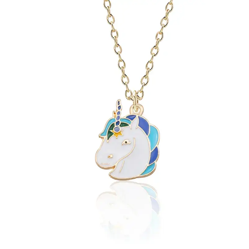 Unicorn head with blue hair necklace