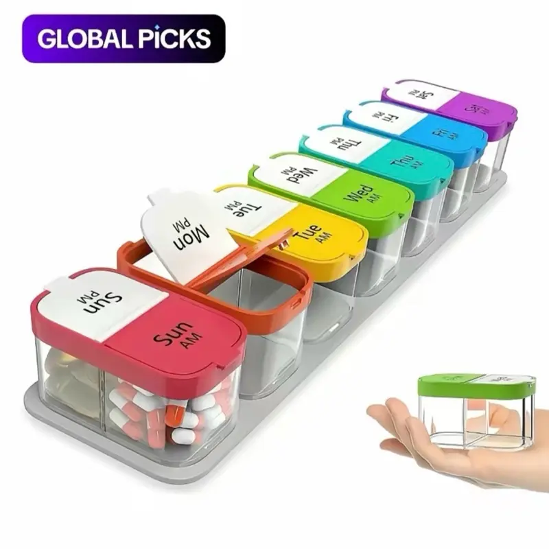 7-Day Large-Capacity Daily Pill Organizer with Morning and Afternoon Compartments for Home, Office Use medical supplies