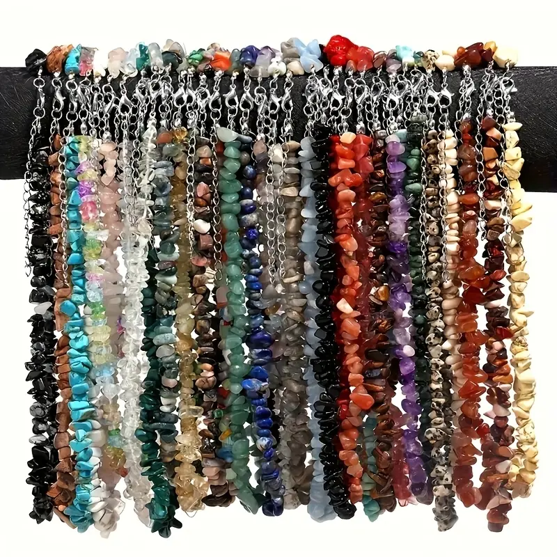 10pcs Adjustable Bohemian Style Crushed Stone Beaded Necklace Set For Women'S Daily Wear, Parties, Mother'S Day Gift, Anniversaries Random