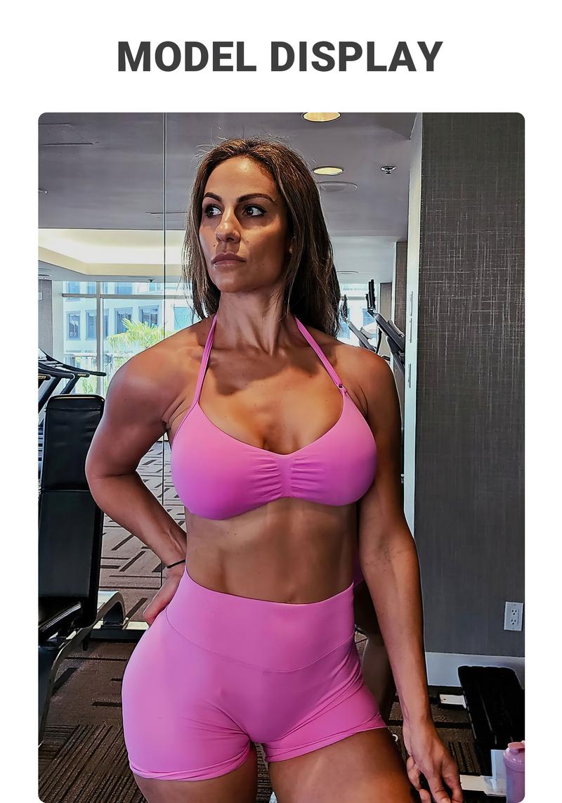 YEOREO SoftHue Impact Strappy Halter Bra for Sports Women Workout Padded Gym Yoga Bra