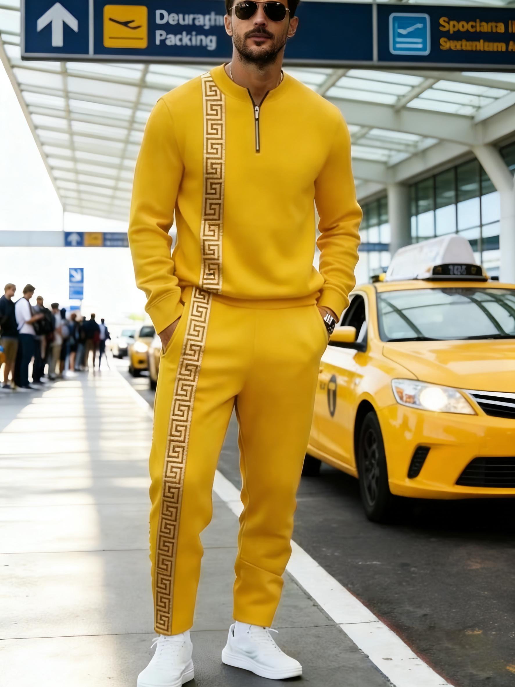 Casual Trendy Men's Half Zip Stand Collar Sweatshirt + Cuffed Joggers Sports Casual Two-Piece Set