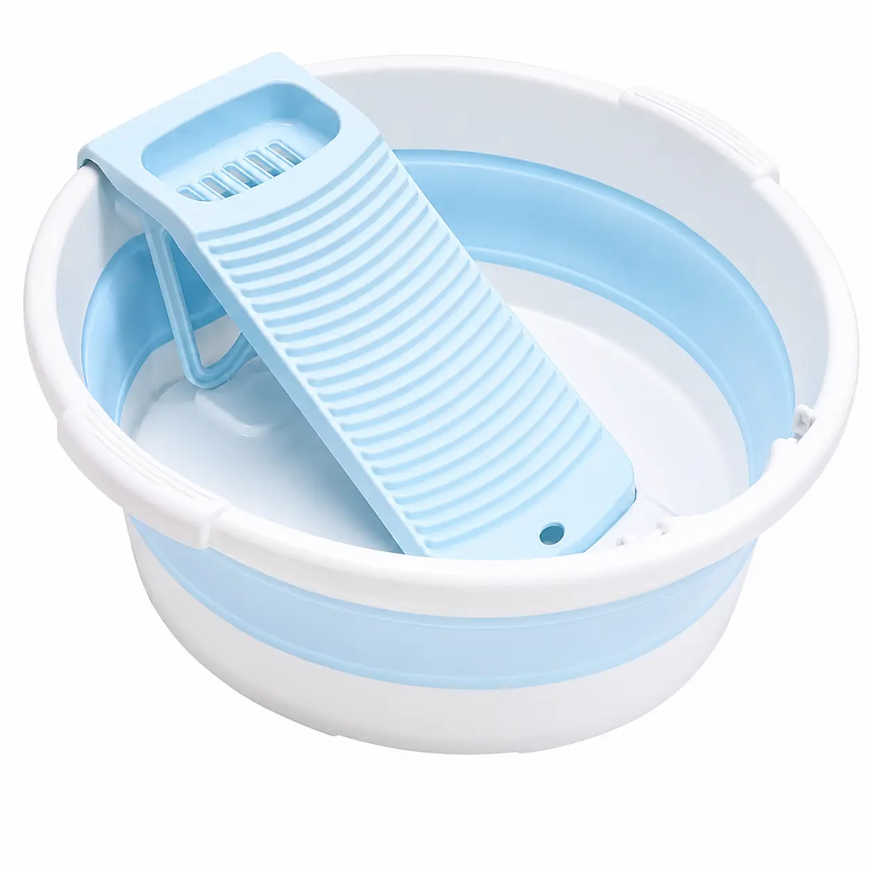 Plastic Large Collapsible Washboard Laundry Basin (Single Unit) - Portable Laundry Tub with Cleaning Brush, Foldable Space-Saving Wash Basin for Socks, Underwear, Travel