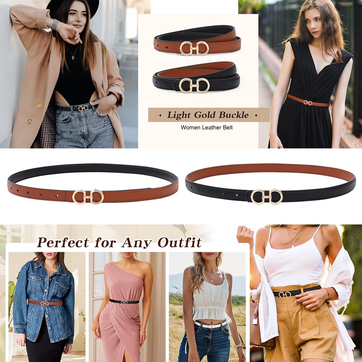 AWAYTR Womens Reversible Thin Belt Skinny Waist Leather Belts with Horseshoe Buckle 2 in 1 Ladies Fashion Belt for Jeans Dress TikTokShopBlackFriday