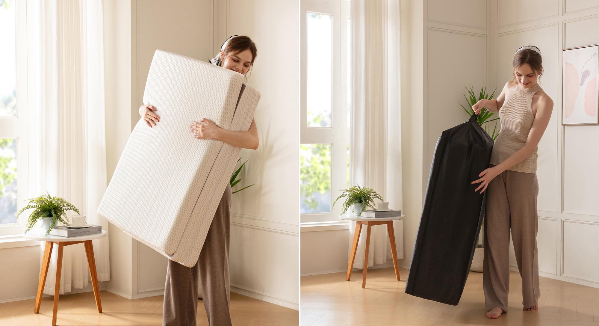 EGO Tri-folding Memory Mattress, 3/4 Inch, Topper for Camping&Indoors, Fordable Mattress with Removable Cover, Twin Size