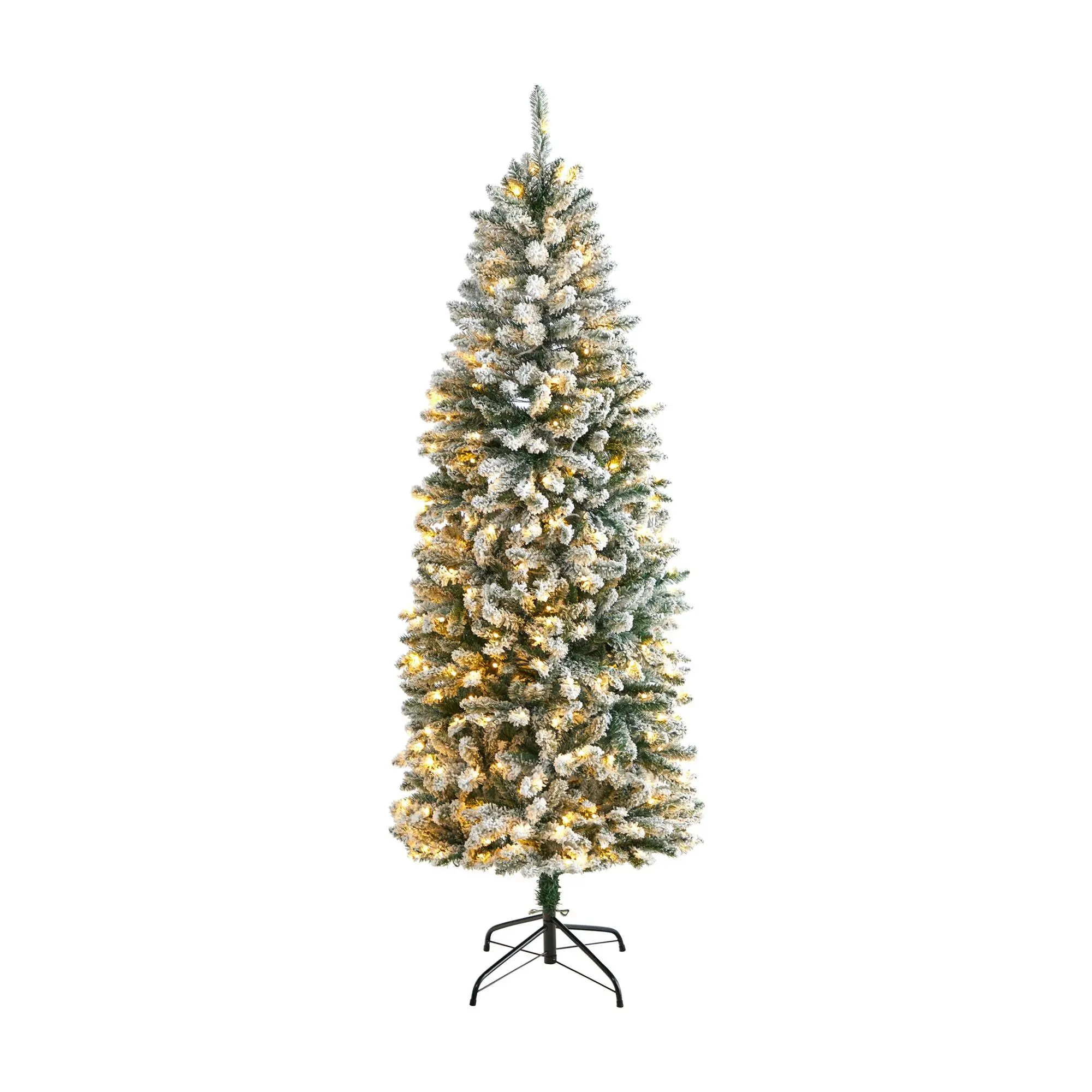 Nearly Natural 6' Slim Flocked Christmas Tree w/250 LED Lights