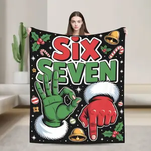 Aura Blankets Six Seven Christmas Meme Funny Santa and Elf Blankets  Flannel Vintage Warm Throw Blanket for Bedding Lounge Spring Autumn Superb Christmas blanket gift