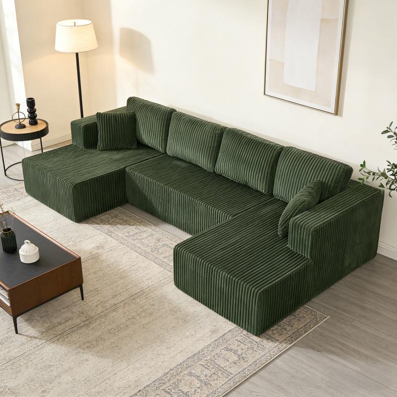 [3 Packs Shipped] Niccae 132-inch U-Shaped Sectional Corduroy Sofa - Modern and Soft for Living Room, Comfortable, No Assembly Required, Popular Boneless Sectional Sofa for Multiple People