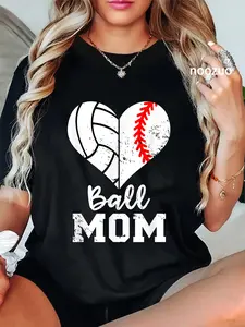 100% Cotton Ball Mom Heart Funny Baseball Volleyball Mom T-Shirt