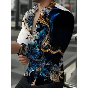 Men's Casual Long Sleeve Shirt with Unique Print - Polyester, Machine Washable, Perfect for Spring/Fall Outings, Regular Fit, Lapel Collar, Mixed Color Tops