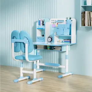Kids Adjustable Desk and Chair Set - Ergonomic Curved Desktop, with Drawers, Bookshelf, 1 English User Manual, 3-4 Years Use, Assembly Required, 50cm/19.69" Height for Reading, Writing