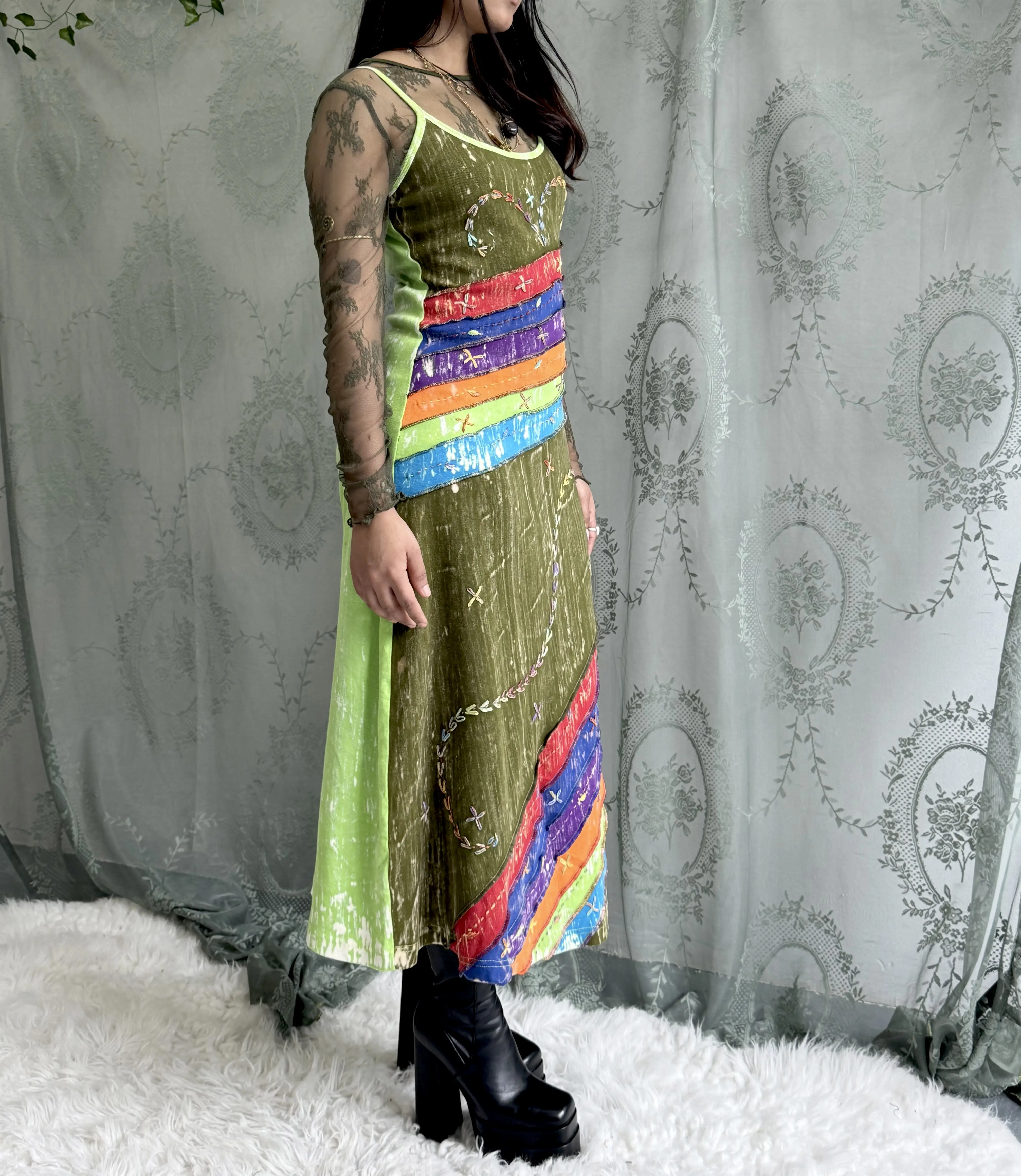 Patchwork Flowy Cotton Dress, Handmade Long Maxi Dress, Cottage Core Whimsical Earthtone Outfits, Hippie Fashion, Boho Gypsy Sleeveless Dress