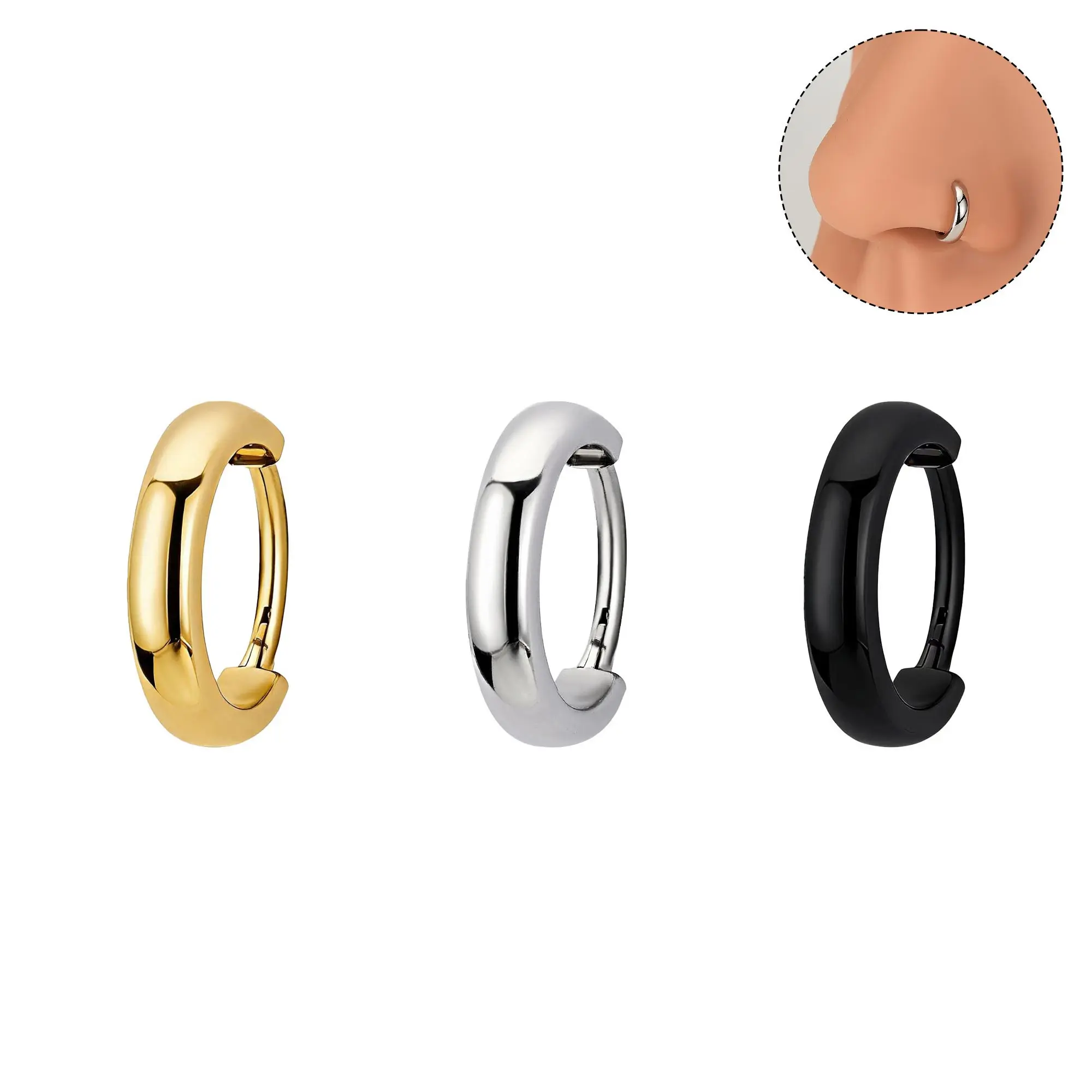 Oufer Chunky Fake Gauge 20G Hinged Segment Nose Ring Stainless Steel Broad Nose Ring Jewelry