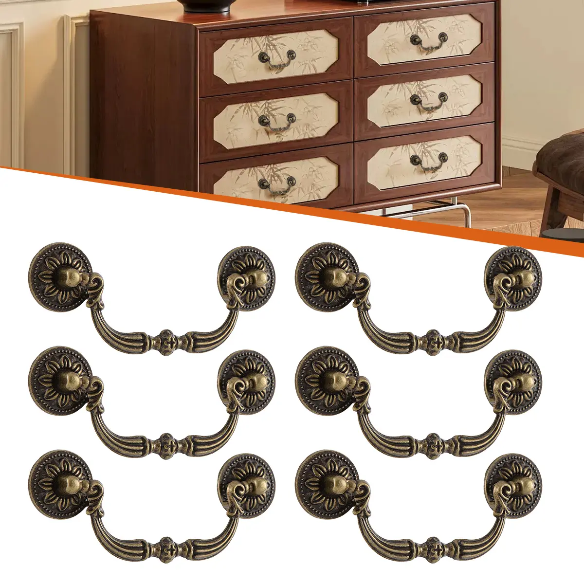 6-Piece 128mm Vintage Drop Bail Door Knobs, Antique Bronze Premium Zinc Alloy Dresser Drawer Pulls & Cabinet Handles for Home Hardware, Door Knob