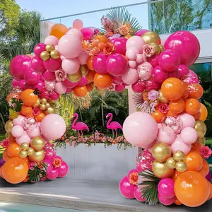 Pink, Orange & Gold Balloon Arch Kit for Tropical Luau, Bachelorette, Baby Shower & Graduations